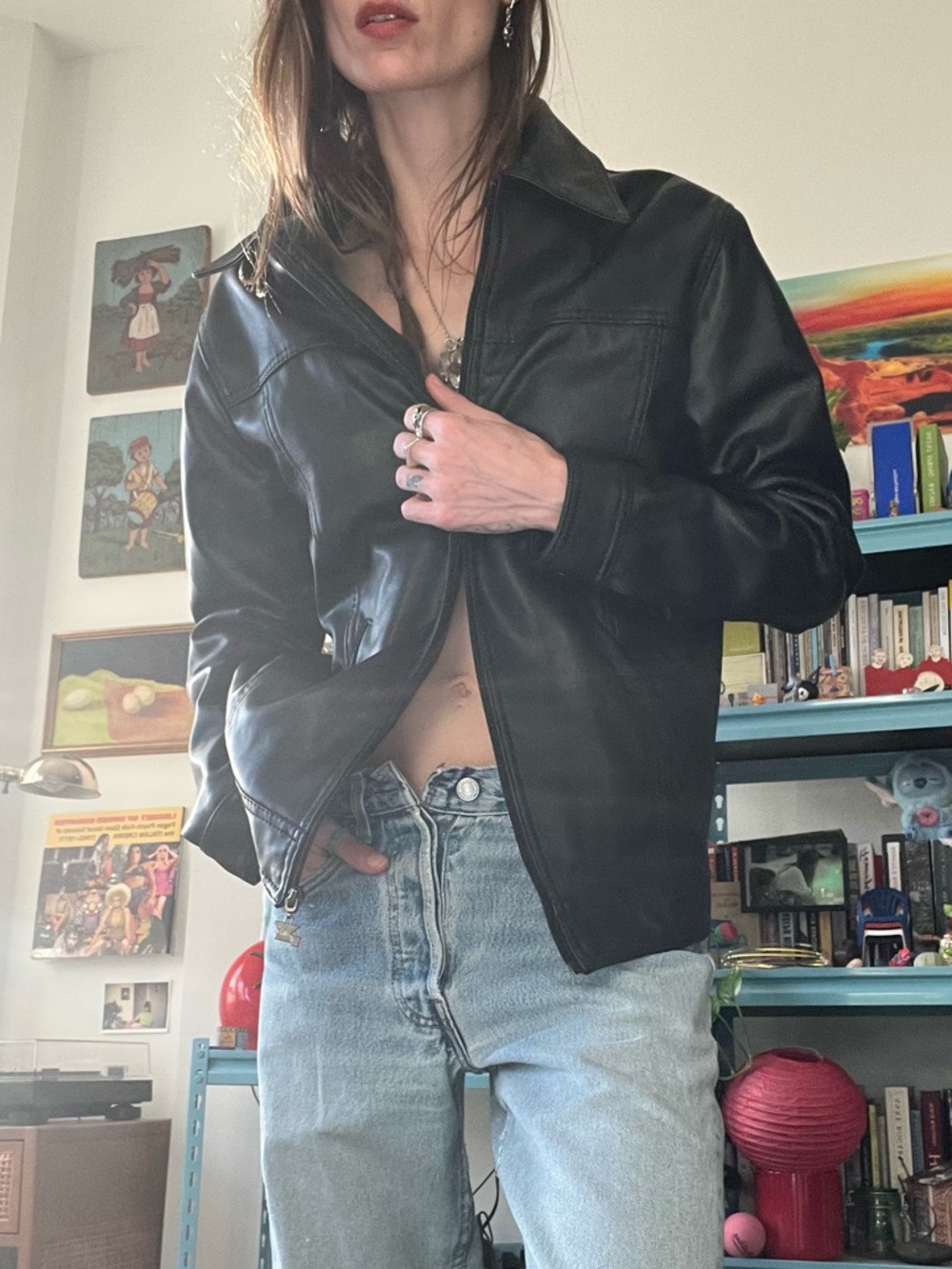 Armani Collezione Black Leather Jacket Unisex S/M